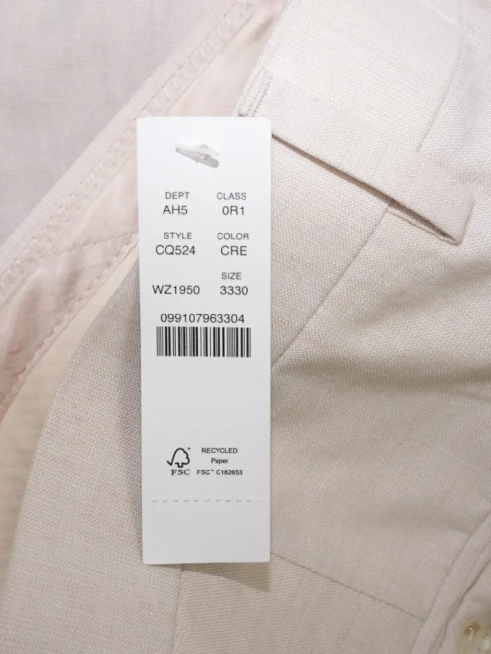 NWT: J.Crew Ludlow Slim-Fit Suit Pants Cream Linen Blend 33x30